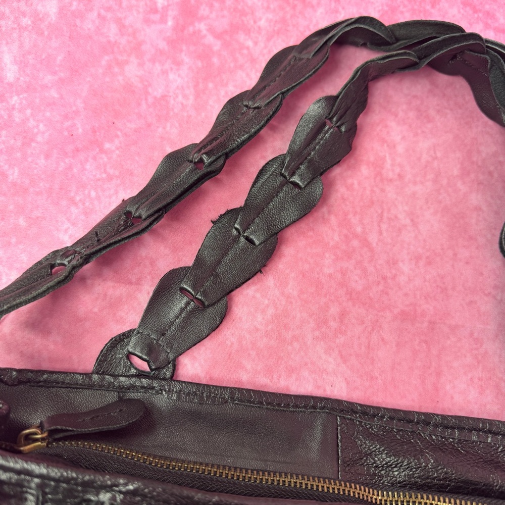 261. Black Boho Leather Fringe Tote Bag Large Slouchy Shoulder Bag - Picture 6 of 8